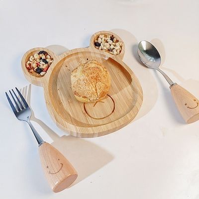 Plateaux pour bébé en bambou avec fourchettes et cuillères