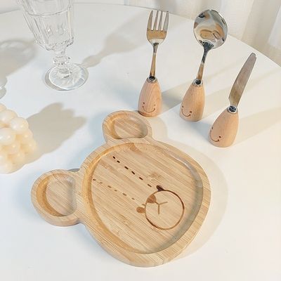 Plateaux pour bébé en bambou avec fourchettes et cuillères