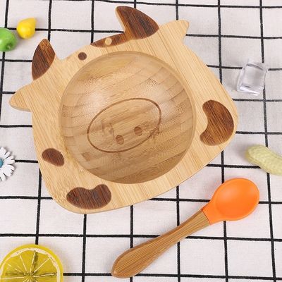 Plate de bambou pour bébé Plate de dessert Plate de vaisselle pour enfants Plate avec ensemble de couverts de dessins animés