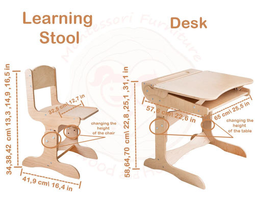 Montessori enfants ensemble de meubles d'étude taille personnalisée bureau et chaise en bois avec plateau de craie