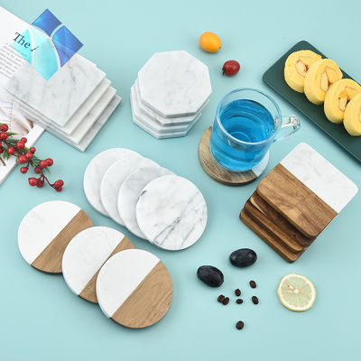 4 pouces d' acacia hexagonale géométrique ronde en bois et en marbre en bois de liège blanc plaque de plaque