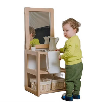 Jouet d'apprentissage pour enfants Montessori enfant écologique Lavabo avec miroir et planche supplémentaire