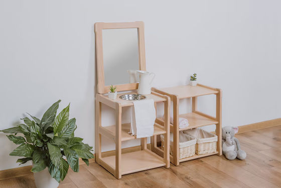 Jouet d'apprentissage pour enfants Montessori enfant écologique Lavabo avec miroir et planche supplémentaire