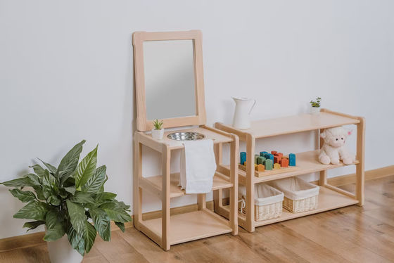 Jouet d'apprentissage pour enfants Montessori enfant écologique Lavabo avec miroir et planche supplémentaire
