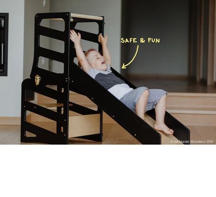 Tour de cuisine pour enfants pliable toute saison Design moderne avec tour d'assistance 3 en 1 et toboggan