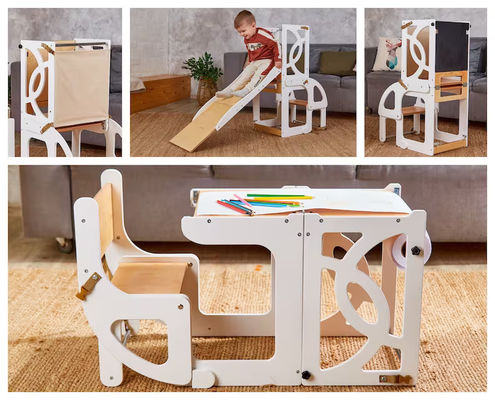 Tabouret pour enfants en bois, étape de cuisine, convertible, table 7 en 1