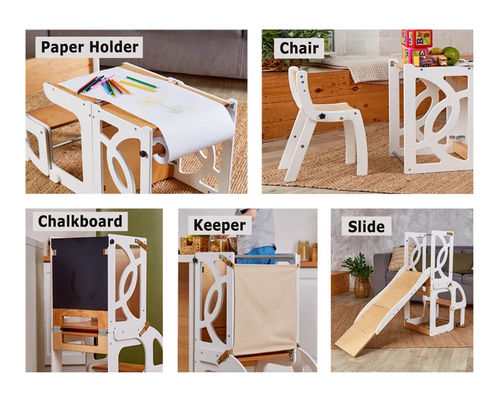 Tabouret pour enfants en bois, étape de cuisine, convertible, table 7 en 1