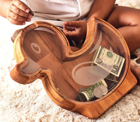 202407 Cadeau de Pâques Banque de pièces de fusée pour les enfants Fabriqué à la main en bois Daisy Fleur Plant Piggy Bank