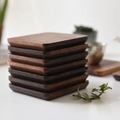 10x10x1,2 cm de style japonais sous-vêtements en bois de noyer noir pour théière et tasse sur mesure