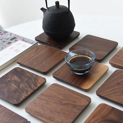 10x10x1,2 cm de style japonais sous-vêtements en bois de noyer noir pour théière et tasse sur mesure
