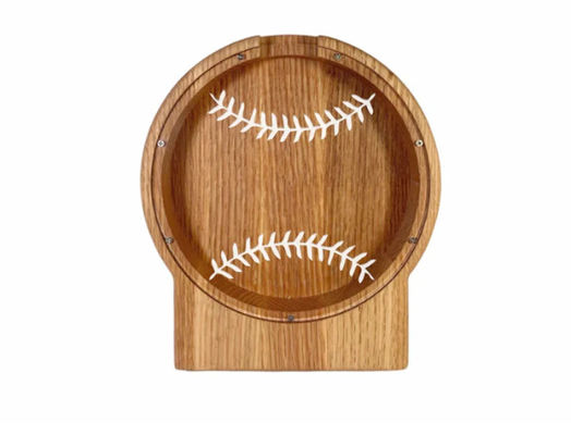 Logo personnalisé Banque de porcs en bois Enfants économiser de l'argent Sport Baseball Thème couleur claire