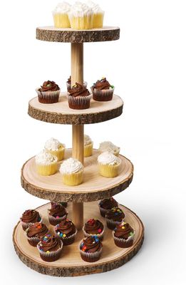 Tour de dessert en bois de 4 niveaux durable pour l'affichage du gâteau de mariage