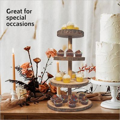 Tour de dessert en bois de 4 niveaux durable pour l'affichage du gâteau de mariage