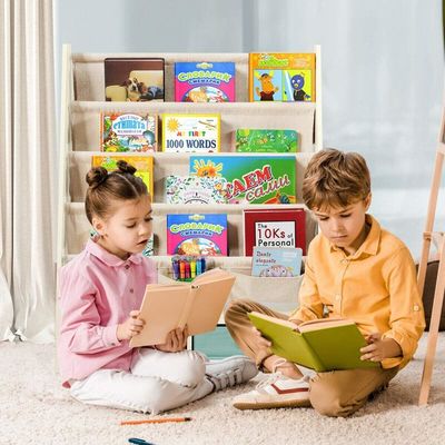 Meubles de salon Organisateur de bibliothèque en bois avec 4 étagères et 2 boîtes de rangement de jouets