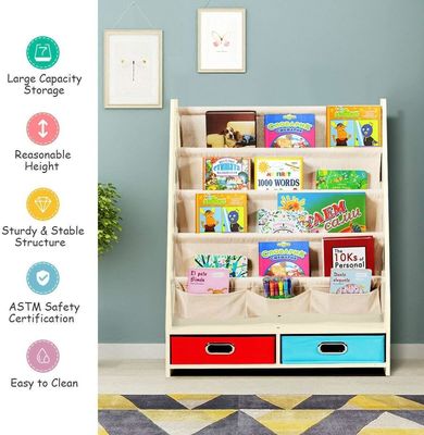 Meubles de salon Organisateur de bibliothèque en bois avec 4 étagères et 2 boîtes de rangement de jouets