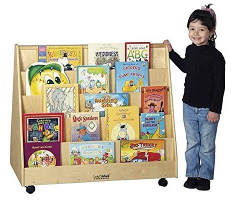 Étagère de classe Armoire de rangement pour enfants avec couleur de tache et affichage de livre mobile double face