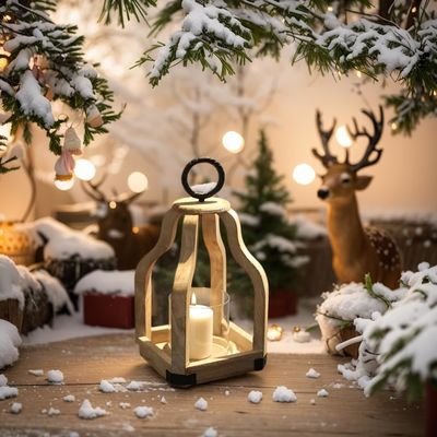 Décoration de patio extérieur Lumière en bois lanterne avec porte-bougie en verre