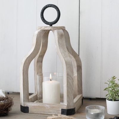 Décoration de patio extérieur Lumière en bois lanterne avec porte-bougie en verre