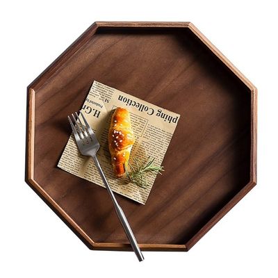Plateau de service en bois de noyer d'acacia de forme ronde octogonale 30x20x3 cm avec impression brûlée