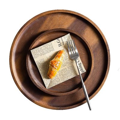 Plateau de service en bois de noyer d'acacia de forme ronde octogonale 30x20x3 cm avec impression brûlée