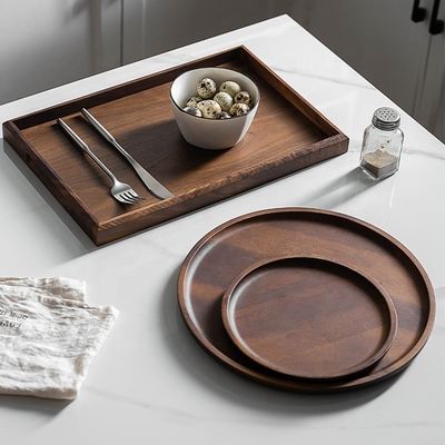 Plateau de service en bois de noyer d'acacia de forme ronde octogonale 30x20x3 cm avec impression brûlée