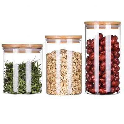 Bouteille en bambou avec couvercle scellé en verre borosilicate épais de qualité alimentaire pour épices de riz et de sucre