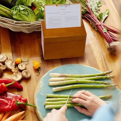 250 cartes de recettes dans une boîte à recettes de cuisine en bois de pin.3