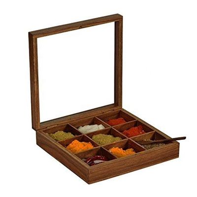 Boîte d'épices en bois rectangulaire avec finition antique et taille personnalisée