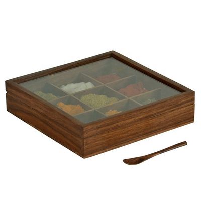 Boîte d'épices en bois rectangulaire avec finition antique et taille personnalisée