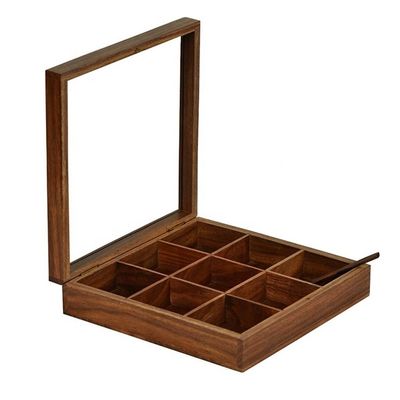 Boîte d'épices en bois rectangulaire avec finition antique et taille personnalisée