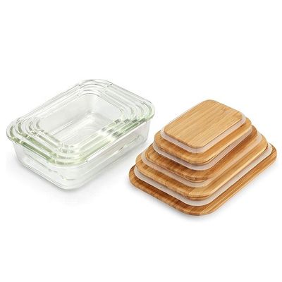 Certificat FSC Contenant en verre écologique pour le stockage des aliments avec couvercle en bambou durable