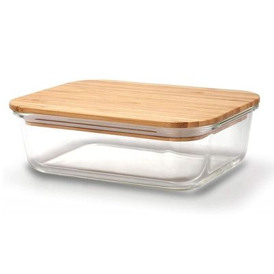 Certificat FSC Contenant en verre écologique pour le stockage des aliments avec couvercle en bambou durable