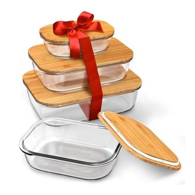 Certificat FSC Contenant en verre écologique pour le stockage des aliments avec couvercle en bambou durable