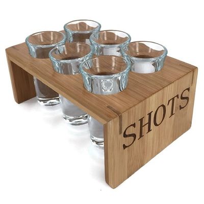 Plateau de communion en bois personnalisé verni avec verre de verre simple et utile