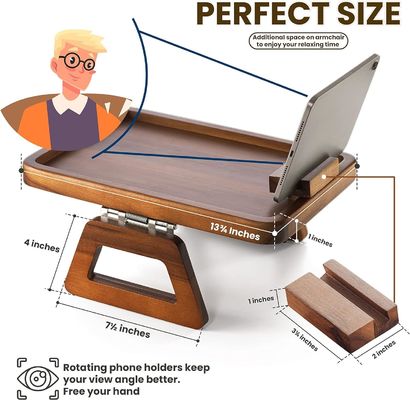 Table à bras rotatif 360 pour canapé en bois d'acacia plateau d'appui-bras sur tables latérales en bois