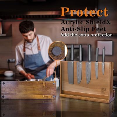 Plateau de couteau en bois magnétique double face avec bouclier de protection acrylique et logo personnalisé