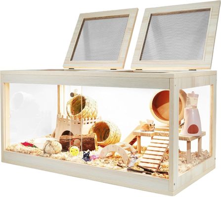 Cage de hamster en bois avec plafond ouverte et feuilles acryliques maison construite solide inclus