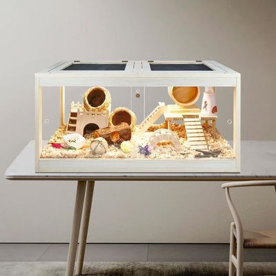 Cage de hamster en bois avec plafond ouverte et feuilles acryliques maison construite solide inclus