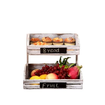 Logo personnalisé 2 étage ferme panier en bois pour la cuisine salle à manger et chambre d'hôtes