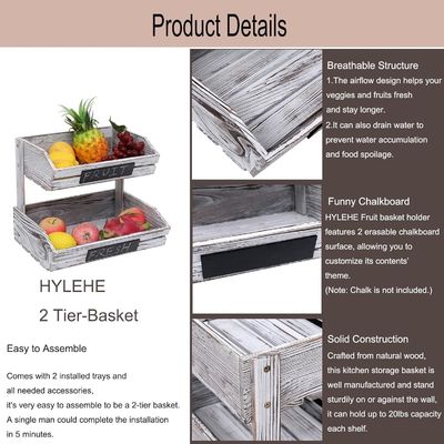 Logo personnalisé 2 étage ferme panier en bois pour la cuisine salle à manger et chambre d'hôtes