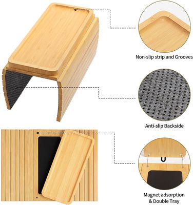 Soute de canapé en bambou plateau de bras Table grand canapé porte-coupe plateau pour les tasses téléphoniques à distance