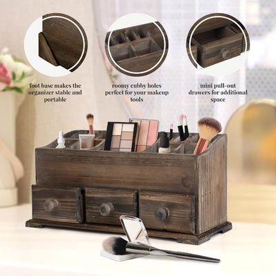 Logo personnalisé Organisateur de vanité rustique pour le maquillage cosmétique et les accessoires de salle de bain