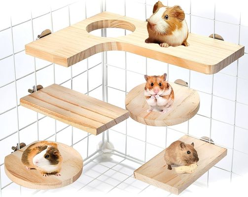 Plateforme en bois pour cage de hamster trou rond en forme de L 5Pcs jouets à pédales Logo personnalisé