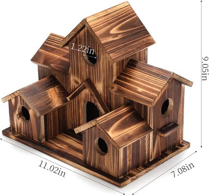 6 trous maison d'oiseaux en bois naturel faite à la main pour accrocher à l'extérieur