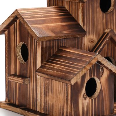 6 trous maison d'oiseaux en bois naturel faite à la main pour accrocher à l'extérieur