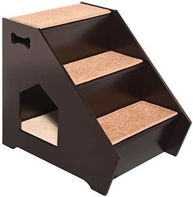 Escaliers en bois pour animaux de compagnie avec 3 marches antidérapantes et maison intégrée Parfait pour les chiens, les chats et les petits animaux de compagnie