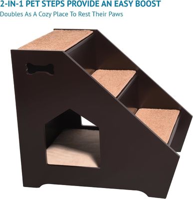 Escaliers en bois pour animaux de compagnie avec 3 marches antidérapantes et maison intégrée Parfait pour les chiens, les chats et les petits animaux de compagnie