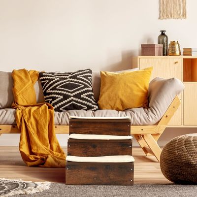 OEM 3 niveaux Escaliers en bois pour chiens Escaliers antidérapants Escaliers pour chiots avec rangement Tapis lavable