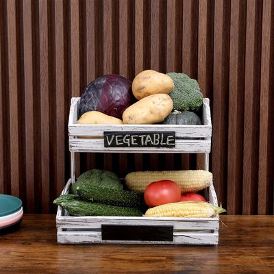 Organisateur en bois de ferme de niveau 2 Porteur de panier alimentaire pour organisation de cuisine