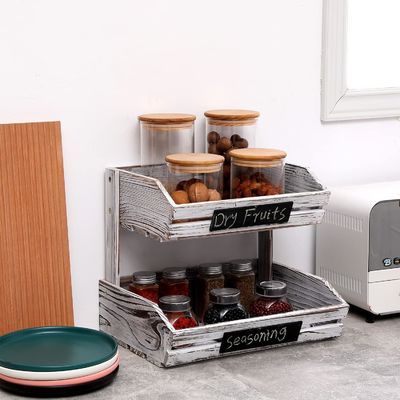 Organisateur en bois de ferme de niveau 2 Porteur de panier alimentaire pour organisation de cuisine